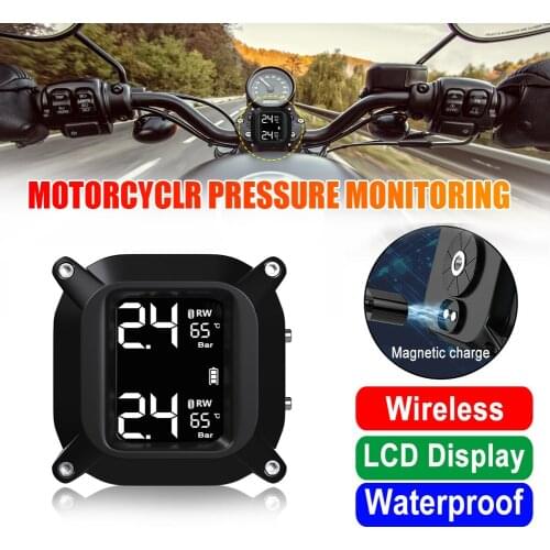 Waterproof Motorcycle Real Time Tire Pressure Monitoring System TPMS Wireless LCD Display External Sensors