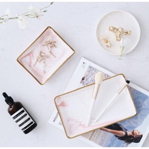 Nordic Storage Trays Marble Pattern Ceramics Table porcelainDessert Jelwery Storage Plate Office Desk Storage Trays Organizer