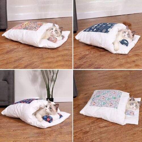 Cat Sleeping Bag Sofas Mat Soft Warm Removable Pet Bed Winter Kitten House Fleece Puppy Kennel Cozy Small Pets Nest Cushion