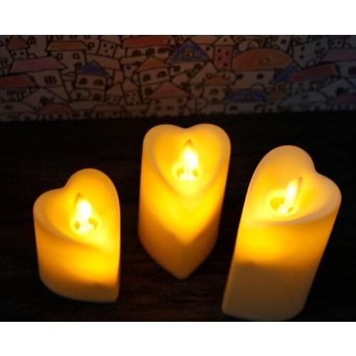 3pcs/set Heart-shaped LED Candles Yellow Tea Light Simulation Flame Flicker Electronic Candle Lamps Flash for Home Decoration