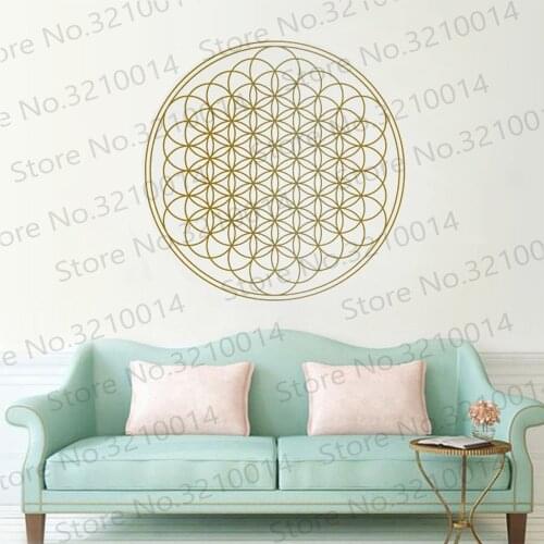 Sacred Flower of Life Geometric Wall Decal Yoga Boho Circle Mandala Vinyl Living Room Decal Removable Home Decor Mural WL741