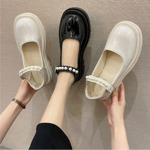 Women Single Shoes Summer Black Vintage Buckle Mary Janes Shoes Shallow Mouth Casual Leather Shoes Thick Bottom Chaussure Femme