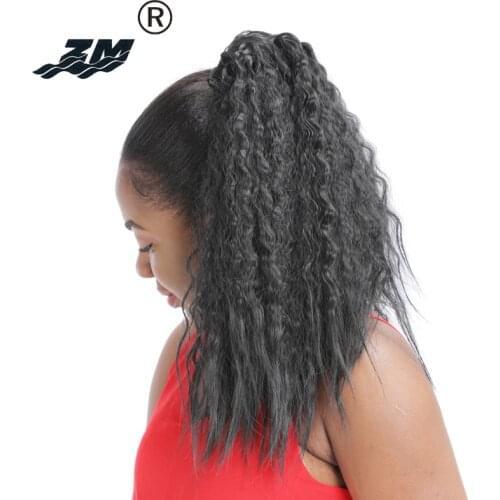ZM Hair New Afro Kinky Curly Ponytail Synthetic Hair Drawstring Ponytail 1 Piece Clip In Hair Extensions Color 1B Pony Tail