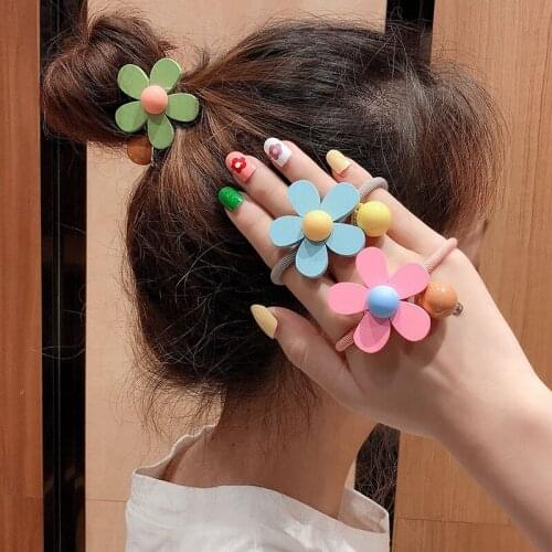 Candy Colors Acrylic Flowers Hair Band Hot Selling Hair Rope High Elastic Hair Rings Lovely Sweet Hair Accessory Girl Headpiece