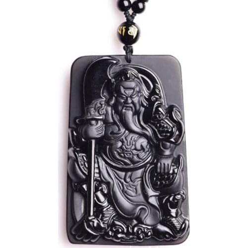 Fine Jewelry Natural Obsidian Guan Gong Necklace Pendant Warrior Pendant Accessories