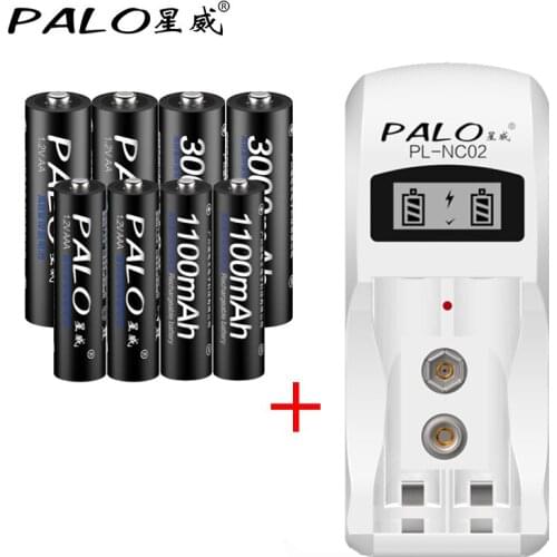 LCD Intelligent Battery Charger For NI-MH NI-CD 9V 6F22 2A/AA AAA+4Pcs AA and 4Pcs AAA 1.2V Rechargeable Batteries For Camera