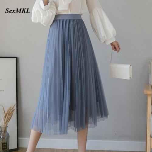 Women Long Pleated Skirt 2021 Fashion High Waist Casual Faldas Largas Mujer Korean Clothing Elegant Summer White Black Skirts