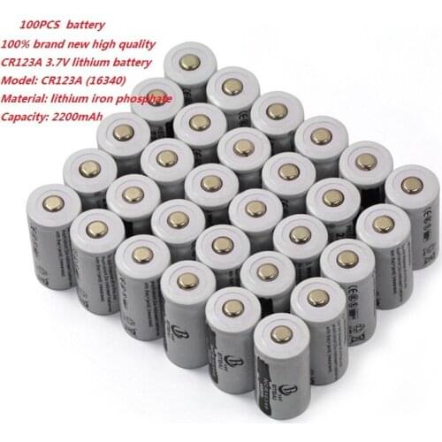 100pcs / lot 3.7V 2200mAh CR123A rechargeable lithium battery, 16340 LED Flashlight Lithium Battery
