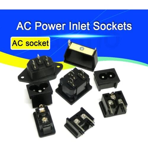 2PCS IEC320 C8 Black 2 Terminal Power Plug Inlet Socket AC 250V 2.5A AC Power Socket Connector Plug Copper Core US EU Plug
