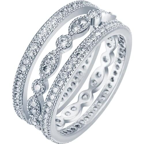 3pcs finger ring sets wholesale Fashion Women Engagement Ring for women gold-color Full Round Zircon Ring Wedding Jewelry