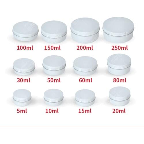 30pcs/lot Multi-specification WHITE elegant aluminum boxs Aluminium cans with round thread 10ml-250ml Aluminium jars