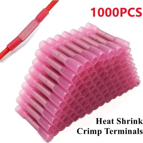 500/1000PCS Heat Shrink Butt Connectors Red Insulated Waterproof Seal Crimp Terminals Electrical Cable Wire Connector 22-18 AWG