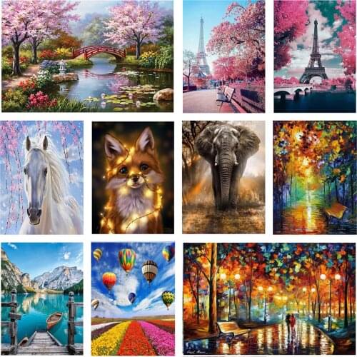 5D DIY diamond painting landscape tower round rhinestone embroidery animal complete mosaic design cross stitch home decoration