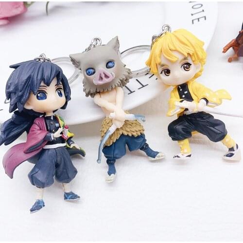 6PCS Anime Demon Slayer Keychain Kimetsu No Yaiba Keyring Key Chains Ghost Blade Acrylic Pendant Keychain Ring Garage Kit C10A49