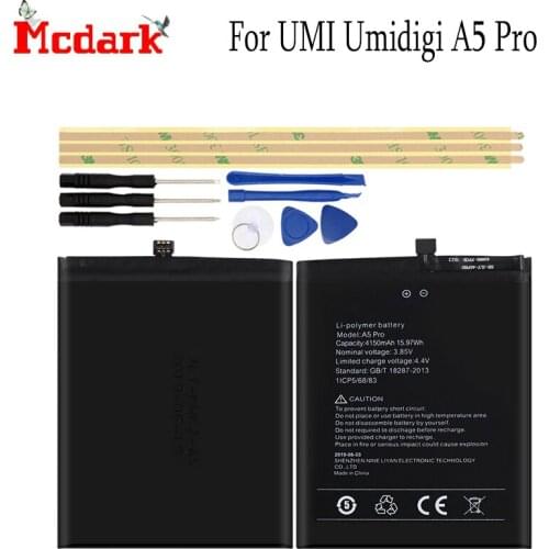 Mcdark For UMI Umidigi A5 Pro Battery Replacement High Quality 4150mAh Back Up Bateria For UMI Umidigi A5 Pro Smart Phone+Tools