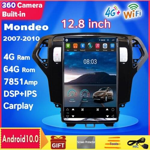 Android 10 12.8 inch vertical screen Tesla style CAR radio GPS Carplay Auto navigation player for Ford Mondeo 2007-2010