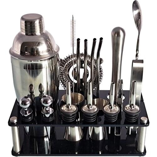 Bartender Kit 20-Piece Cocktail Shaker Set Acrylic Holder Home DIY Suit for Mixed Drinks Martini Bar Tools Stainless Steel