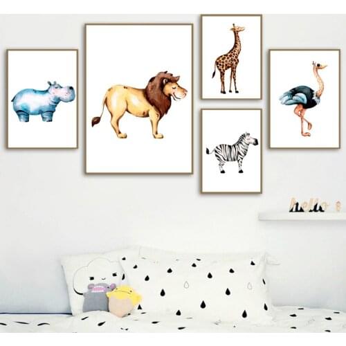 Hippo Lion Giraffe Zebra Ostrich Nursery Wall Art Canvas Painting Nordic Posters And Prints Wall Pictures Baby Girl Room Decor