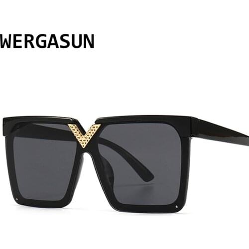 WERGASUN Oversize Square Sunglasses Women Fashion Retro Gradient Sun Glasses Men Big Frame Glasses Vintage Eyewear UV400