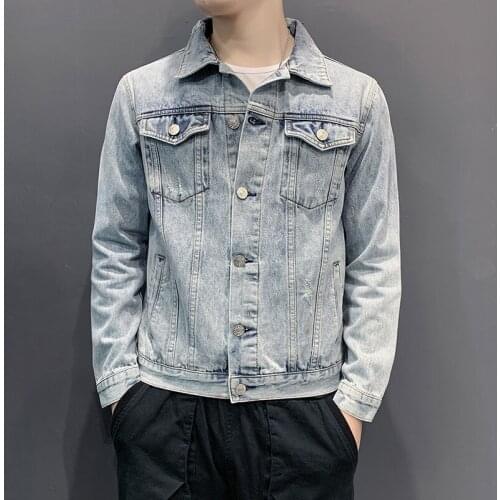Denim Jacket Men Spring Autumn New Trend Ripped Hole Slim Casual Blue Grey Fashion Plus Size Youth Cowboy Jacket 5XL