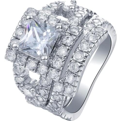 Elegant 925 silver Wedding Rings For Woman Simulated Diamond Charm Bridal Engagement Party Finger Ring Set Jewelry 2Pcs/Set