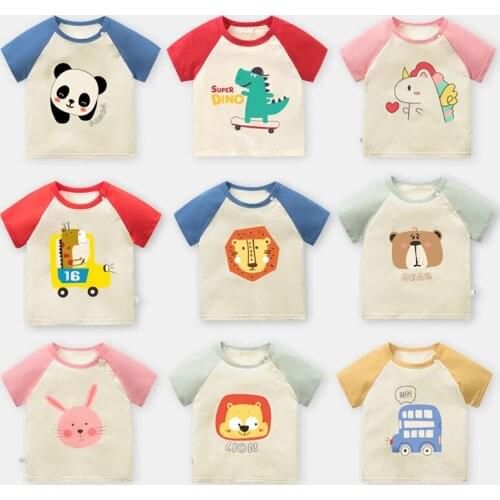 T Shirts Childrens Clothing Cotton Short Sleeve T-Shirt Boy Summer Cartoon Giraffe Rabbit Panda Dinosaur Top Kids Girls Clothes