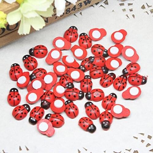 100pcs Cute Wooden Ladybird Ladybug Sponge Self-adhesive Sticker Kids Scrapbooking Baby Toys Garden Decorative Stakes Dropship