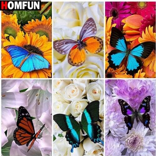 HOMFUN Square Round Drill 5D Diamond Painting Environmental Crafts Full Diamond Embroidery "flower butterfly scenery" Home decor