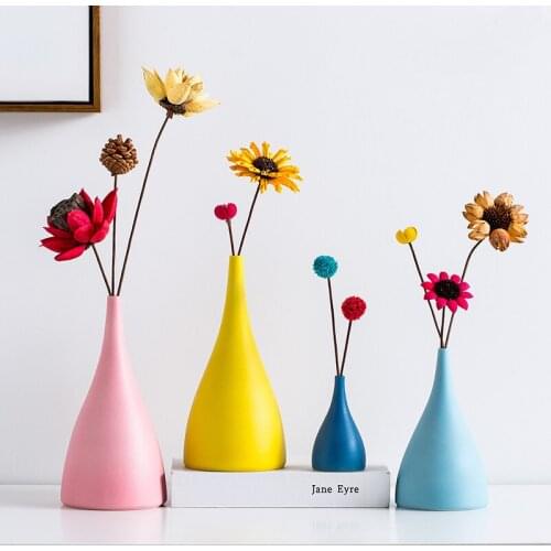 Modern Minimalist Color Ceramic Dried Flower with Vase Nordic Small Vase Decoration Living Room Flower Arrangement Home Decorati