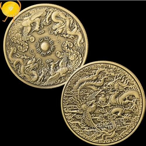Chinese Treasure Longfeng Chengxiang Commemorative Coin Zodiac Animal Coins Collectibles Chinese Culture Art Dragon Phoenix Coin