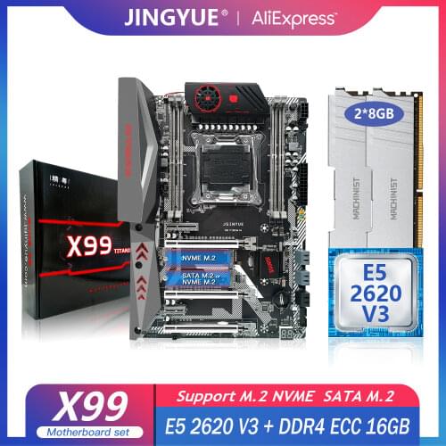 JINGYUE X99 Motherboard Kit LGA 2011-3 With Inte E5 2620 V3 Processor 16G(2*8) DDR4 ECC Memory Support USB3.0 SATA3 TITANIUM D4