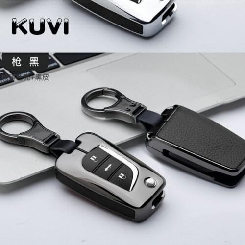 Alloy Leather Car Flip Key Case Cover For Toyota Yaris Reiz Carola Rav4 Highlander Folding Keys keychain Car Styling