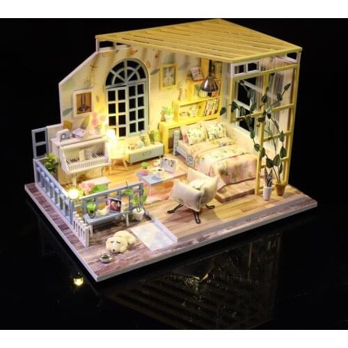 Doll House Furnitures Diy 3D Wooden Miniaturas Assemble Dollhouse Toys for Children Birthday Gifts