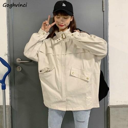 Women Basic Jackets Cargo BF Simple Loose Harajuku Streetwear Cool Korean Style Ins Stand Collar Leisure All-match Teens Chic