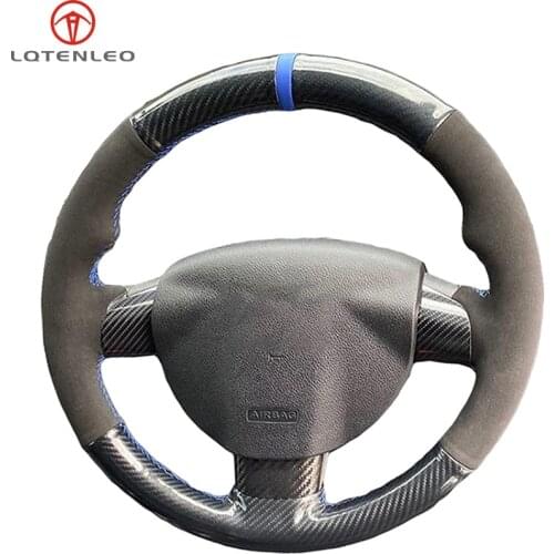 LQTENLEO Black Suede Carbon Fiber Car Steering Wheel Cover For Ford Focus ST 2005-2012 Focus RS 2005-2011 Focus 3 2005-2012