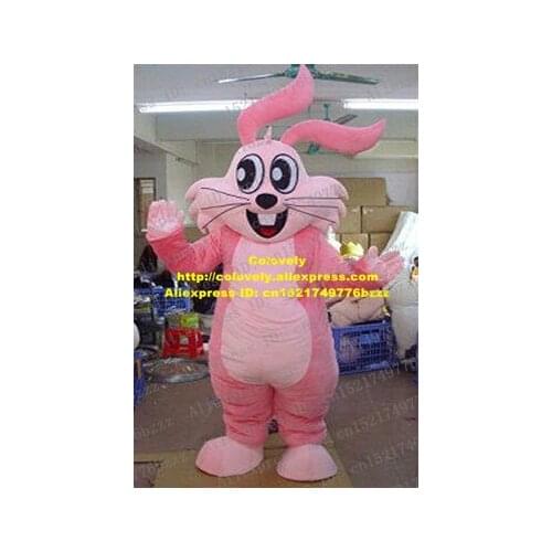 Fancy Pink Rabbit Lepus Hare Bunny Jackrabbit Mascot Costume With Long Pink Ears Big Bright Eyes Black Nose No.4459 Free Sh