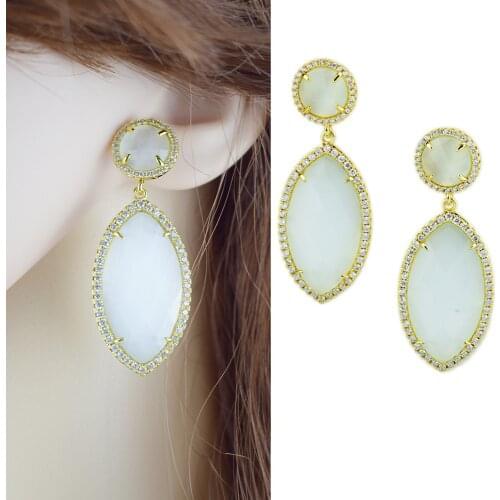 Fashion Gold Colors Statement Austria White Crystal Long Earrings AAA Zircon Rhombus Elegant Dangle Earrings Jewelry