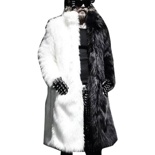 Faux Mens Winter Fur Jacket Black Gown White Long Windbreaker Thick Warm Fashion Man faux Fur Coat Jaqueta Couro Masculina