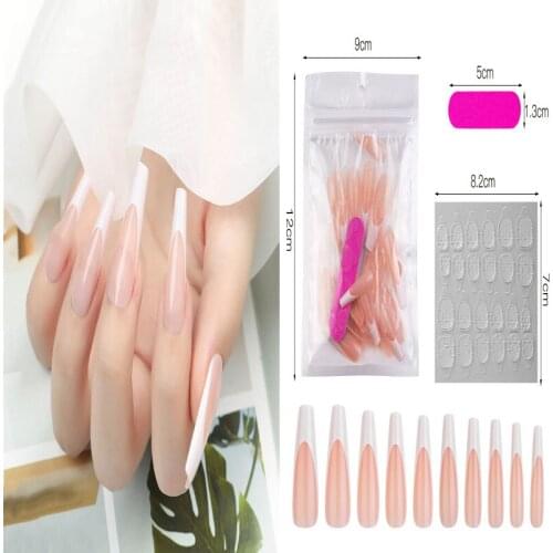 20/24Pcs Full Cover French Nails Press on Tips Coffin False Acrylic Ballerina Faux Ongle Nails Fingernails Artificial Nails