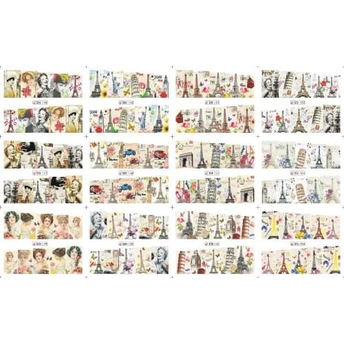UPRETTEGO 12 PACKS / LOT NAIL ART BEAUTY WATER DECAL SLIDER NAIL STICKER MONROE PARIS LONDON TOWER VICTORIA LADY BN145-156
