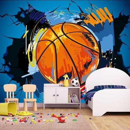 Custom 3D Photo Wallpaper Modern Simple Basketball Broken Wall Poster Graffiti Art Wall Painting Non-woven Mural Wallpaper Roll