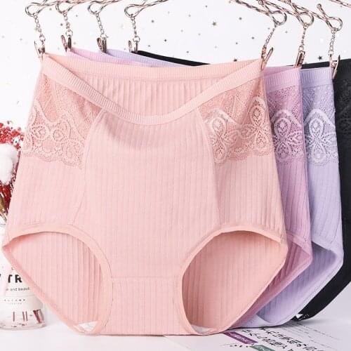 High-waisted Belly Underwear Women Cotton Plus Size Lace-trimmed Women Briefs