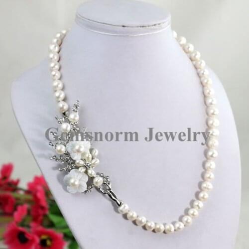 Charming 7-8mm Freshwater Pearl Necklace Elegant Design Fashion Pearl Jewelry Hot Sale 3 Colors FP293