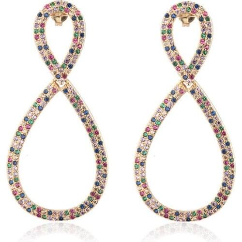 OMYFUN Simple 8 Earrings Mixed Colored CZ Paved Stud Earring For Women Wedding Hanging Earrings Drop Earing Modern Jewelry E54