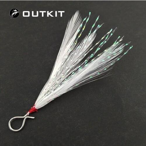 OUTKIT 10 pieces Plastic Wooden Soft Metal Fishing Lure Feather Spoon Bait Fishing Accessories Tackle for treble hook