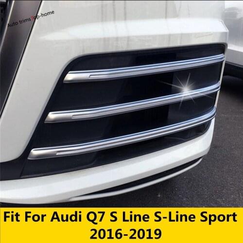 Yimaautotrims Front Head Foglights Lamp Fog Lights Cover Trim Fit For Audi Q7 S Line S-Line Sport 2016 - 2019 Chromium Styling
