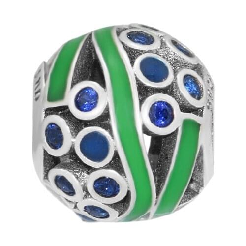 Fits Pandora Charms Bracelets Galaxy Beads with Blue Enamel & Clear CZ 100% 925 Sterling-Silver-Jewelry Free Shipping