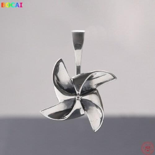 BOCAI S925 Sterling Silver Pendants 2021 Popular Rotatable Windmill Hanging Jewelry Pure Argentum Charm Drop for Women and Men
