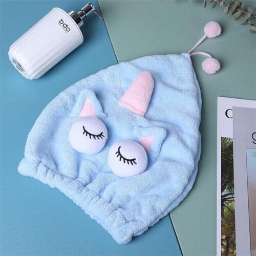Hair Towel Wrap Turban Microfiber Drying For Women Quick Dry Designer Cute Cartoon Thick Bathing Cap Pink Blue Coffee