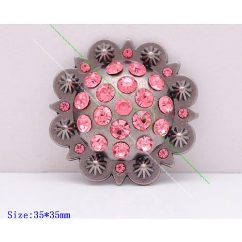 6PC 35MM Western Horse Berry Saddle Tack Bridle Halter Leathercraft Pink Rhinestone Crystal Belt Concho For luggage Bag